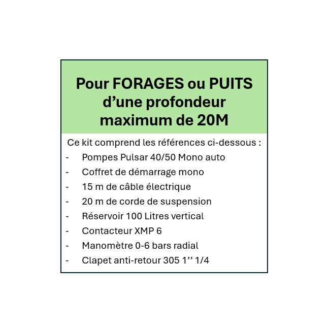 Kit de pompage pour puits - profondeur maxi 15m