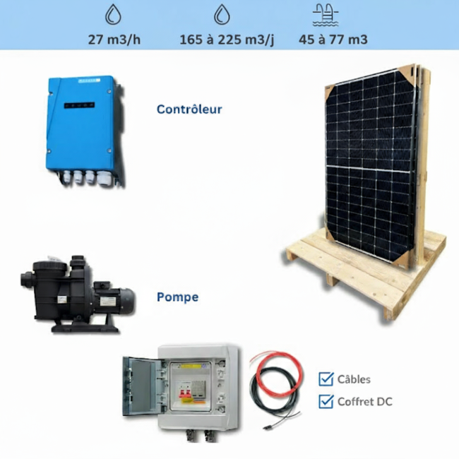 Kit pompe solaire pour piscine 45 à 75m3