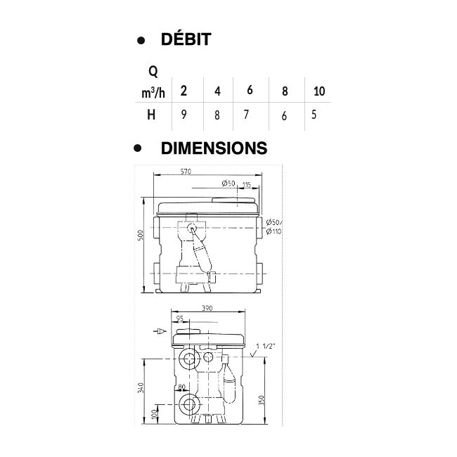 Station de relevage HEBEFIX 100H spéciale eaux chaudes