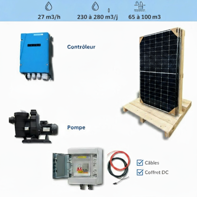 Kit pompe solaire pour piscine 65 à 100m3